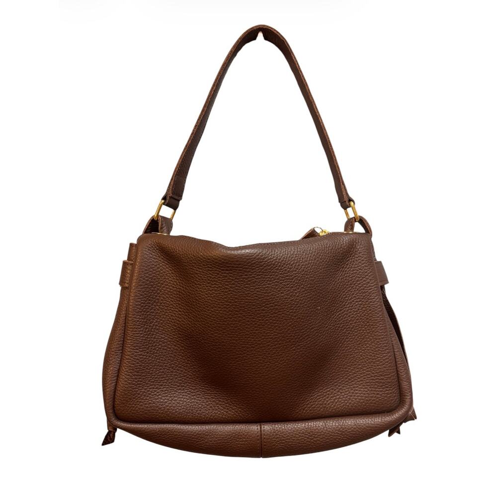 Oliveve brown pebbled soft leather hand bag shoulder bag. Flap front, extra stra - Picture 3 of 12